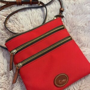 Dooney & Bourke Red Crossbody Bag with Brown Accents